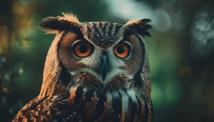 owl headshot with closeup of face - obrazy, fototapety, plakaty