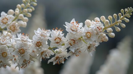  white blooms prominent in the foreground, background softly blurred