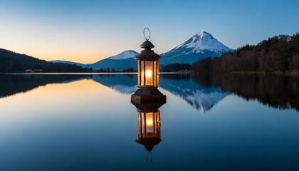 panoramic stunning photo of lantern reflected on a lake with mirror water surface - Powered by Adobe