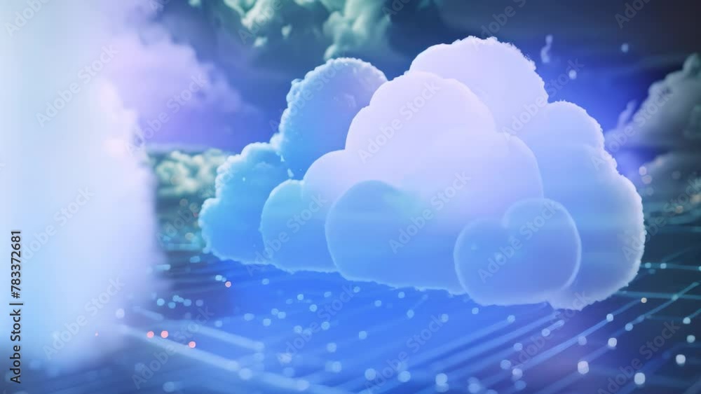 Poster a blue cloud hovers above a meticulously designed computer circuit, creating a captivating visual co
