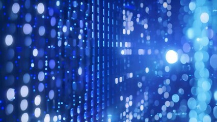 A photo featuring a background consisting of blue and black colors, adorned with numerous dots, Background of illuminated binary code falling down the screen, AI Generated - Powered by Adobe