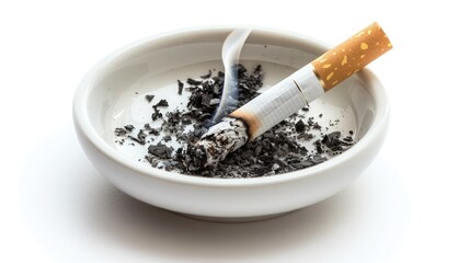 cigarette ashtray white background ash smoke butt.
