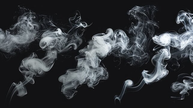 Collection swirling movement of white smoke group, abstract line Isolated on black background