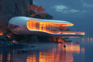 House, Illustrations in the style of futuristic architecture 