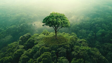 Earth Day eco concept with tropical forest background, natural forestation preservation scene with canopy tree in the wild, concept on sustainability and environmental renewable - obrazy, fototapety, plakaty