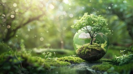 Earth Day eco concept with tropical forest background, natural forestation preservation scene with canopy tree in the wild, concept on sustainability and environmental renewable