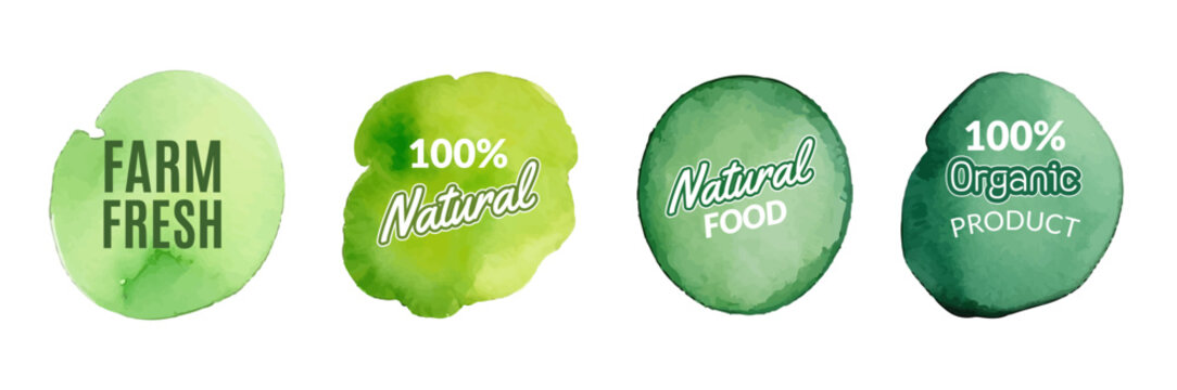 Bio watercolor green logo leaf eco organic vector icon. Eco bio vegan plant label badge ecology icon.