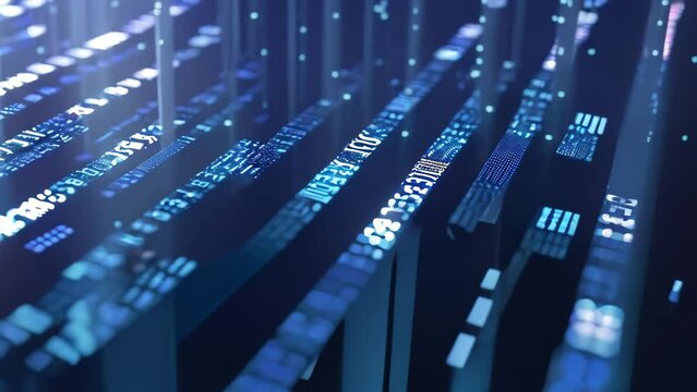 This close-up photo showcases a series of parallel lines arranged in a geometric formation, Binary code creating a barcode scan effect, AI Generated