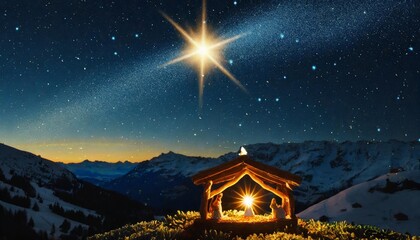 christmas night comet star in night starry sky of bethlehem nativity scene jesus christ birth the...
