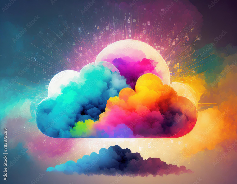 Poster conceptual image bright colors of cloud computing
