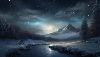 Papier Peint photo Aurores boréales winter dark fantasy harsh landscape digital art illustration