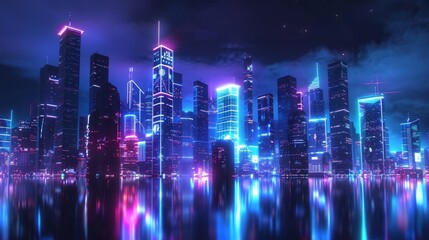 Fototapeta premium futuristic neonlit cityscape at night cyberpunk style 3d illustration