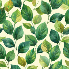 Vibrant Green Leaves Seamless Pattern for Eco-Friendly Backgrounds and Nature-Themed Designs