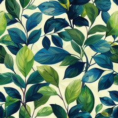 Vibrant Green Leaves Seamless Pattern for Eco-Friendly Backgrounds and Nature-Themed Designs