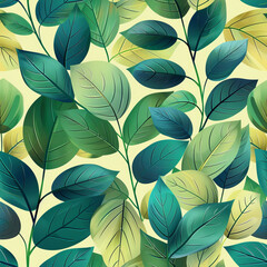Vibrant Green Leaves Seamless Pattern for Eco-Friendly Backgrounds and Nature-Themed Designs