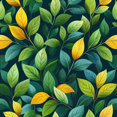 Vibrant Green Leaves Seamless Pattern for Eco-Friendly Backgrounds and Nature-Themed Designs