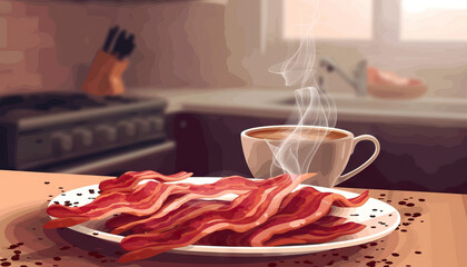 The aroma of sizzling bacon and brewing coffee filled the kitchen, signaling the start of a lazy Sunday morning.