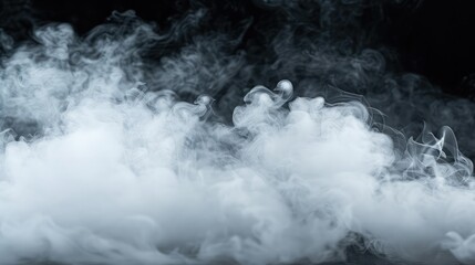 Naklejka premium White natural steam smoke effect on solid black background with abstract blur motion wave swirl use for overlay in pollution, vapor cigarette, gas, dry ice, warm hot food, boil water smoke concepts