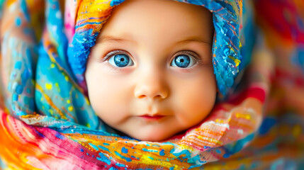 Charming Baby Portrait Popup Art in Vivid Colors
