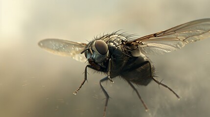 a fly flies through the air with a blurry background