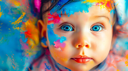 Charming Baby Portrait Popup Art in Vivid Colors
