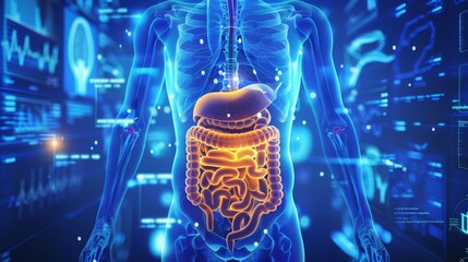 human digestive system anatomy 3d medical illustration with detailed labeling - obrazy, fototapety, plakaty