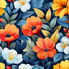 Colorful Floral Pattern Seamless Design for Decorative Backgrounds and Floral Textile Design