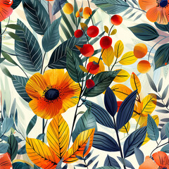 Colorful Floral Pattern Seamless Design for Decorative Backgrounds and Floral Textile Design
