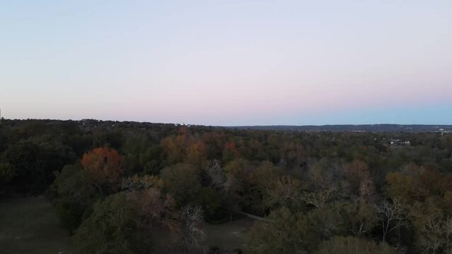 Aerial landscape of forest at sunset in Augusta Georgia
