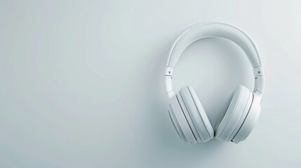 Modern white headphones on a white background, with room for text. Cover for advertising, banner, background. Youth realistic photo. 