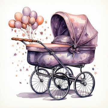 recommend clip art: Watercolor Baby Carriage, clipart Illustration, Generative Ai