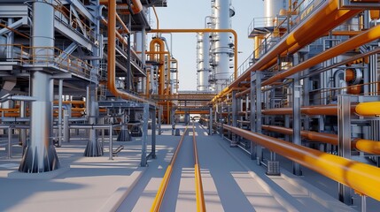 industrial petrochemical plant gas and oil refinery pipelines heat furnace factory 3d illustration