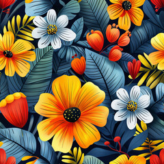 Colorful Floral Pattern Seamless Design for Decorative Backgrounds and Floral Textile Design