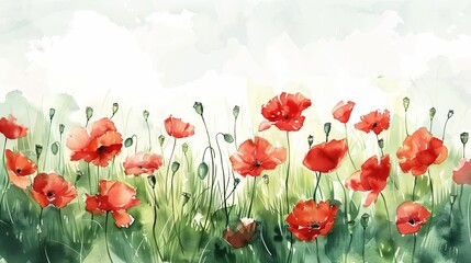 joyful spring meadow bursting with vibrant red poppies a celebration of life and renewal watercolor illustration