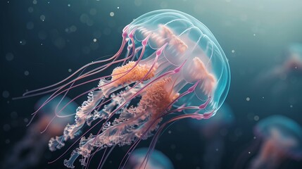 A cherubic depiction of a box jellyfish, floating gracefully - obrazy, fototapety, plakaty
