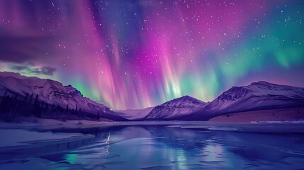 Enchanting Aurora Borealis: Azure, Violet, and Jade Casting its Spell with a Radiant Celestial Rhapsody. - obrazy, fototapety, plakaty