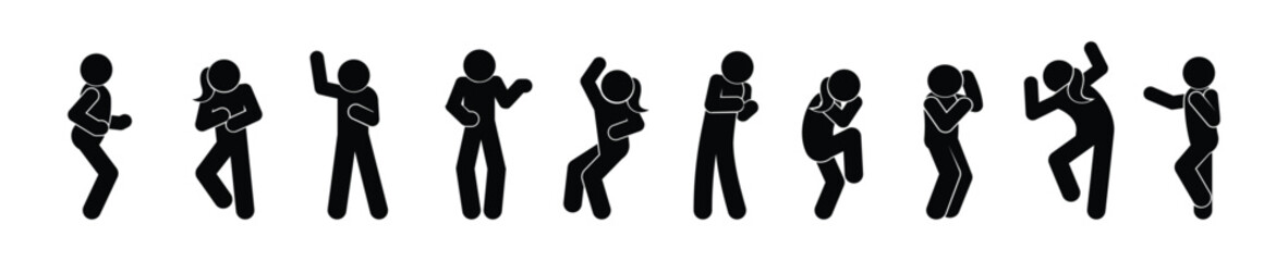 dancing people, icon, set of silhouettes, man dancing, woman and man, different poses