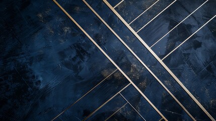 Abstract dark blue texture with golden linear patterns. Artistic concept for elegant wallpaper. Modern design with a luxury feel and diagonal lines.