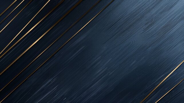 Abstract blue background with gold diagonal stripes. Elegant design for sophisticated branding. Minimalist wallpaper with geometric precision and copy space