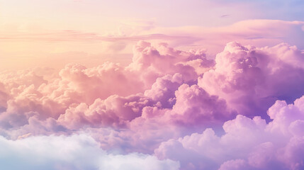 Soft, Ethereal Clouds of Pastel Hues: Lavender, Peach, and Mint, Drifting Amidst a Dreamy, Surreal Landscape - obrazy, fototapety, plakaty