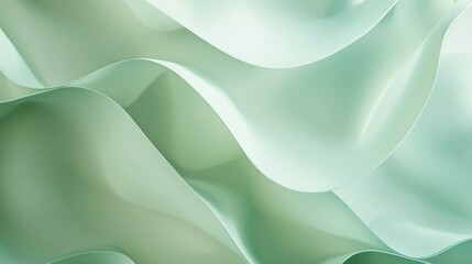 Gentle waves of paper in soft green hues. Abstract curves with a minimalist design and tranquil ambiance. Subtle green texture with elegant wave patterns. - obrazy, fototapety, plakaty