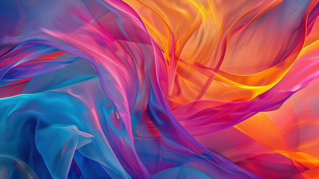 Twisting Ribbons of Vibrant Rainbow Colors: Crimson, Azure, and Citrine in a Whimsical Dance Across the Canvas