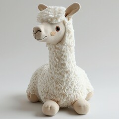 Fototapeta premium A cute llama plush toy on a white background emanating an aura of sweetness and innocence. Soft plush llama with a friendly expression.