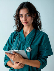 Focused Nurse with Medical Clipboard