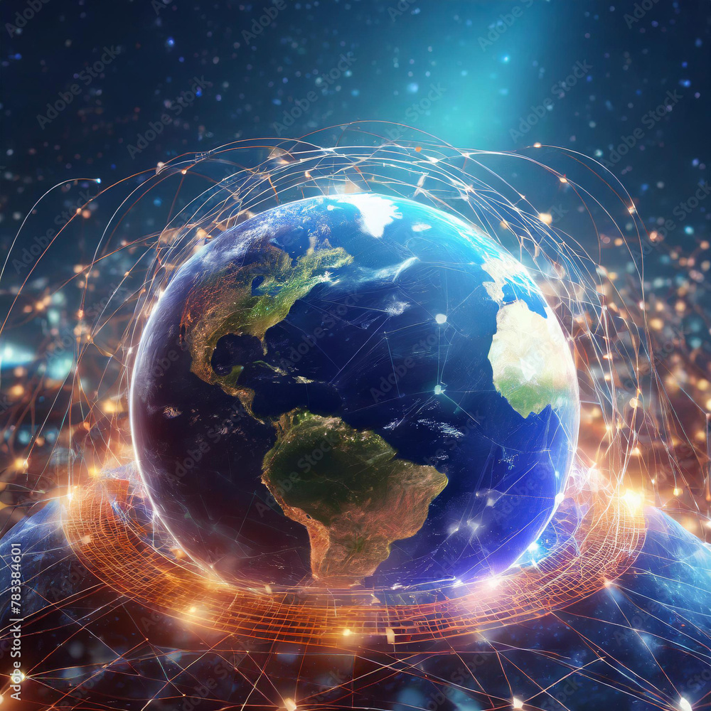 Poster night earth global virtual internet world connection of metaverse technology network digital communi