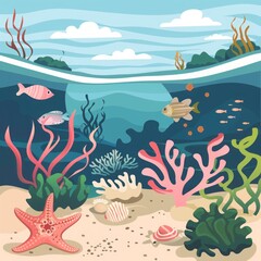 Fototapeta na wymiar Underwater sea world. Algae and corals.