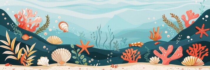 Underwater sea world. Algae and corals.