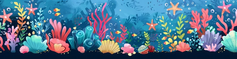Crédence de cuisine en verre imprimé Vie marine Underwater sea world. Algae and corals.