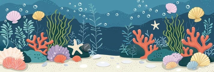 Underwater sea world. Algae and corals.