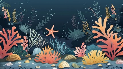 Underwater sea world. Algae and corals.